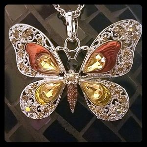 Yellow and Cranberry Butterfly Necklace